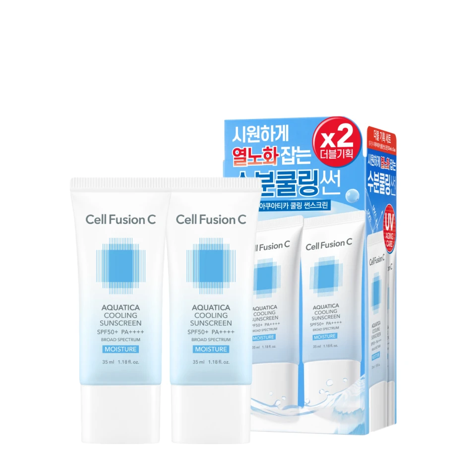 Cell Fusion C Set de creme cu protecție solară Aquatica Cooling Sunscreen SPF50+ PA++++, 2 buc